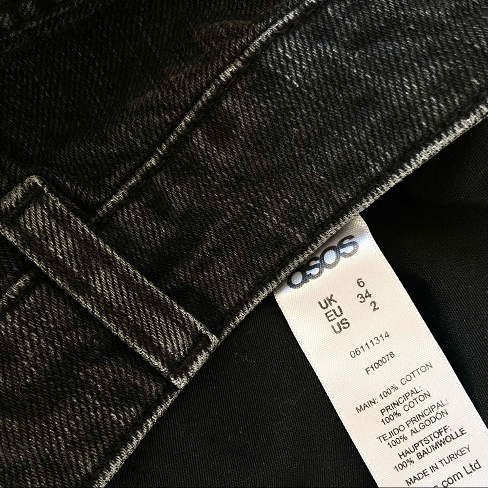 ASOS Denim High Waisted Mom Shorts in Washed Black With Bum Rips - Picture 7 of 7